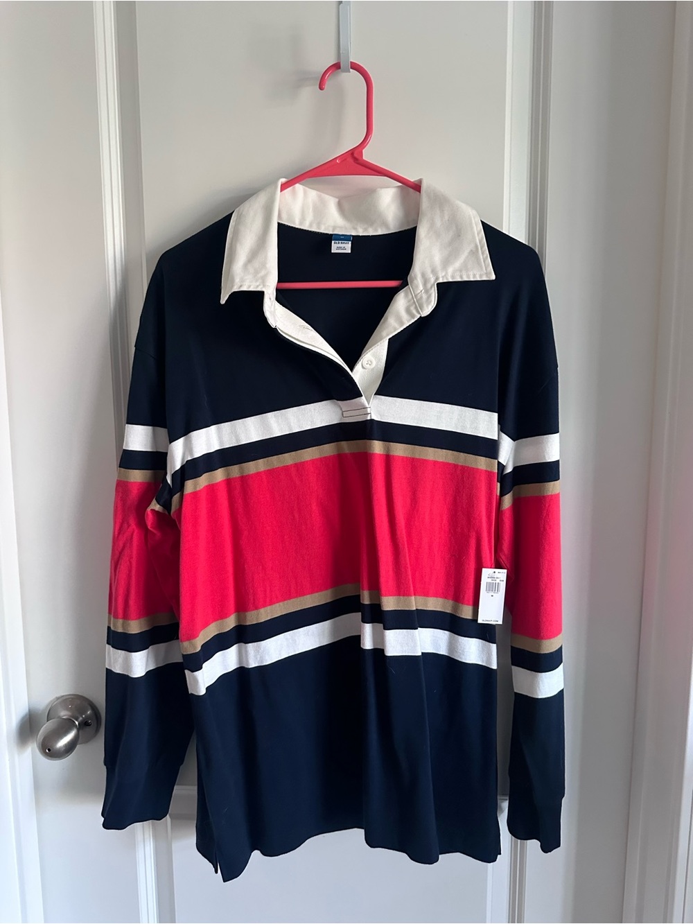Old Navy Women's Striped Rugby V-Neck Pullover - Red, Navy & White